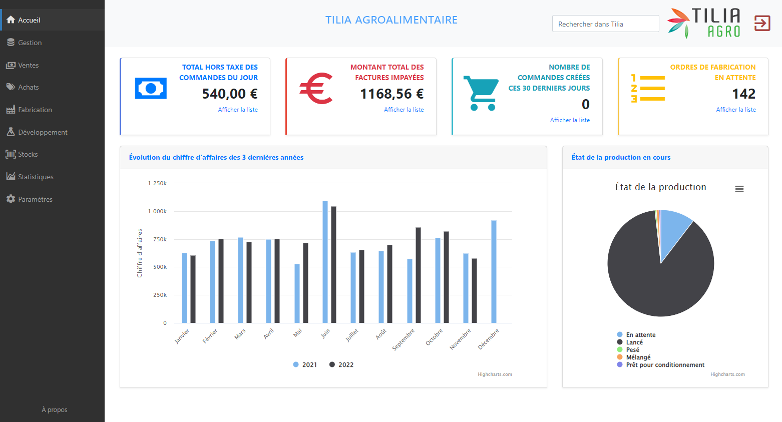 Tilia Agro, preview, statistiques, aperçu, exemple, logiciel, ERP, Alsace, Bas-Rhin, Grand Est